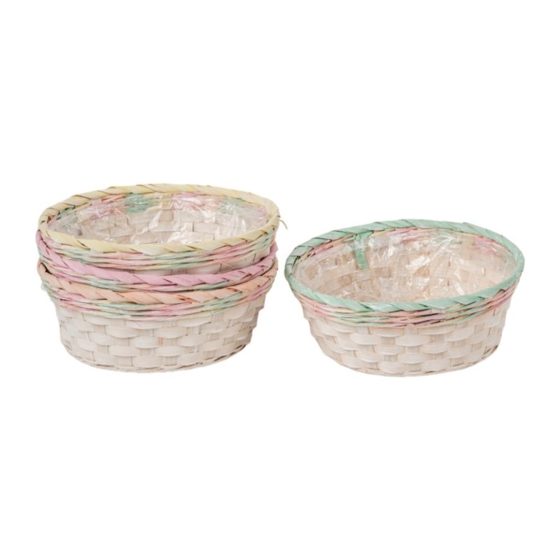 Coupe ronde en bambou bord pastel Ø25 H.10 cm - 4 couleurs assorties - grossiste en vannerie
