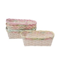 Jardinière ovale en bambou bord pastel 25 x 12 H.10 cm - 4 couleurs assorties - grossiste en vannerie