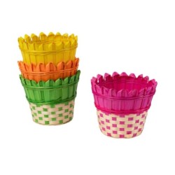 Cache-pot en bambou bord palissade Ø18 H.15 cm - 4 couleurs vives assorties - grossiste en vannerie