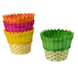 Cache-pot en bambou bord palissade Ø20 H.16 cm - 4 couleurs vives assorties - grossiste en vannerie
