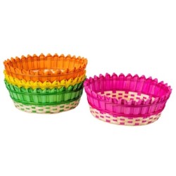Coupe ronde en bambou bord palissade Ø30 H.10 cm - 4 couleurs vives assorties - grossiste en vannerie