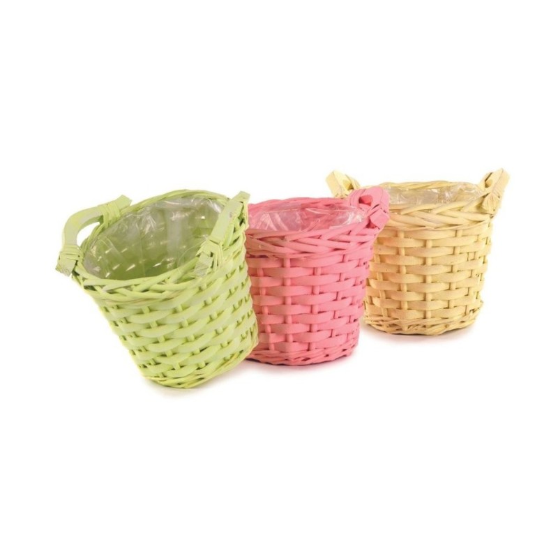 Cache-pot en osier à 2 anses Ø14 H.12 cm - 3 couleurs pastel assorties - grossiste en vannerie