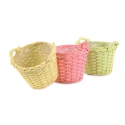 Cache-pot en osier à 2 anses Ø18 H.16 cm - 3 couleurs pastel assorties - grossiste en vannerie