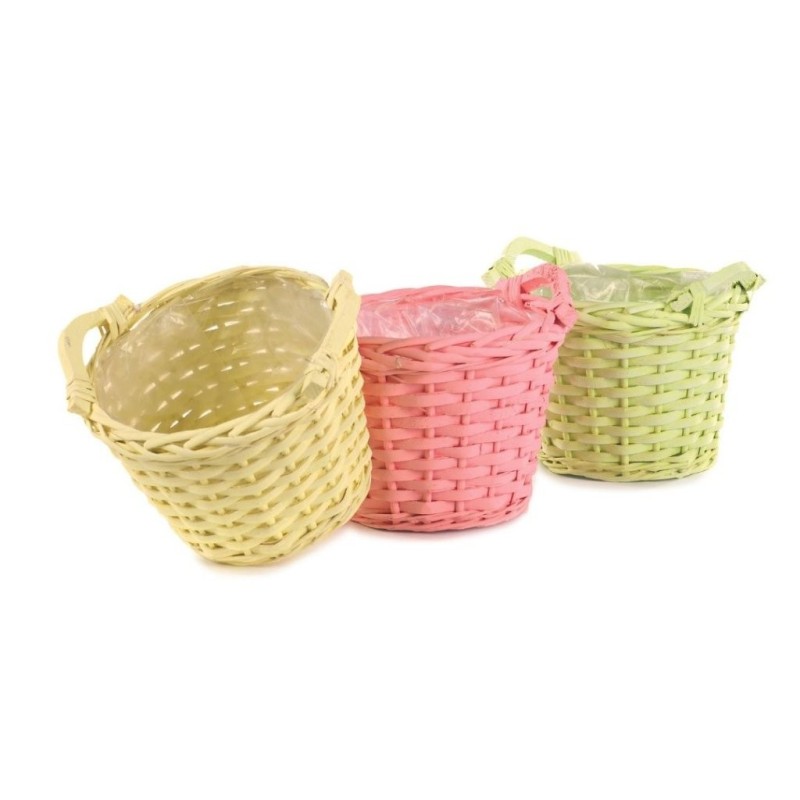 Cache-pot en osier à 2 anses Ø18 H.16 cm - 3 couleurs pastel assorties - grossiste en vannerie