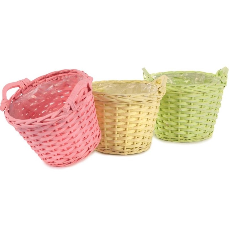 Cache-pot en osier à 2 anses Ø20 H.17 cm - 3 couleurs pastel assorties - grossiste en vannerie