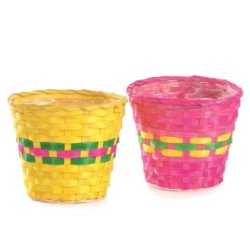 Cache-pot en bambou rayé multicolore Ø14 H.12 cm - 2 couleurs assorties - grossiste en vannerie
