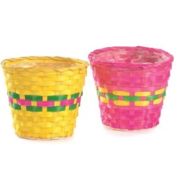 Cache-pot en bambou rayé multicolore Ø16 H.14 cm - 2 couleurs assorties - grossiste en vannerie