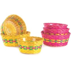 Coupe ronde en bambou rayé multicolore - lot de 3  petite Ø21 H.10 cm et grande Ø26 H.11 cm - vente en gros pour fleuristes