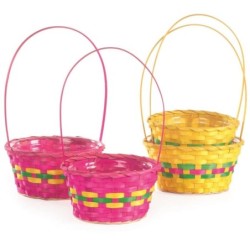 Panier rond à anse rayé multicolore - lot de 2  petit Ø17 H.9 cm et grand Ø19 H.9 5 cm - 2 couleurs - grossiste en vannerie