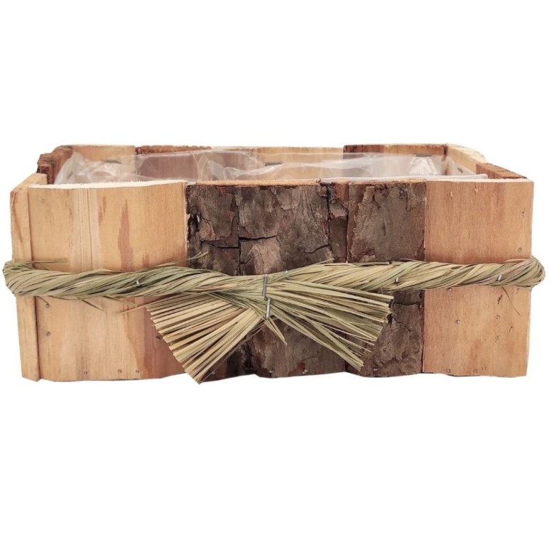 Jardinière rectangulaire en bois avec nœud de foin 23 x 12 H.9 cm - grossiste en contenants en bois