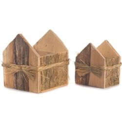 Cache-pot maison en bois avec nœud de foin  lot de 2 (H.15 et 19 cm) - grossiste en contenants en bois