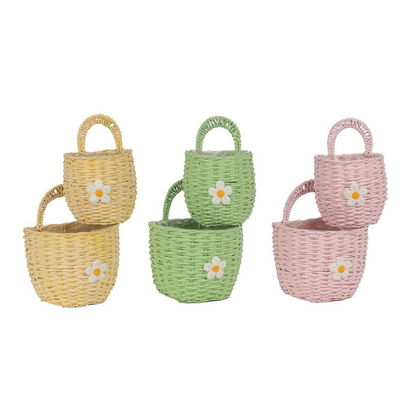 Pochette à anse en osier marguerite set de 2  3 couleurs pastel - grossiste en vannerie pour fleuristes