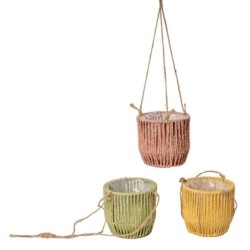 Cache-pot en corde à suspendre Ø13 cm  3 couleurs - vente en gros pour fleuristes
