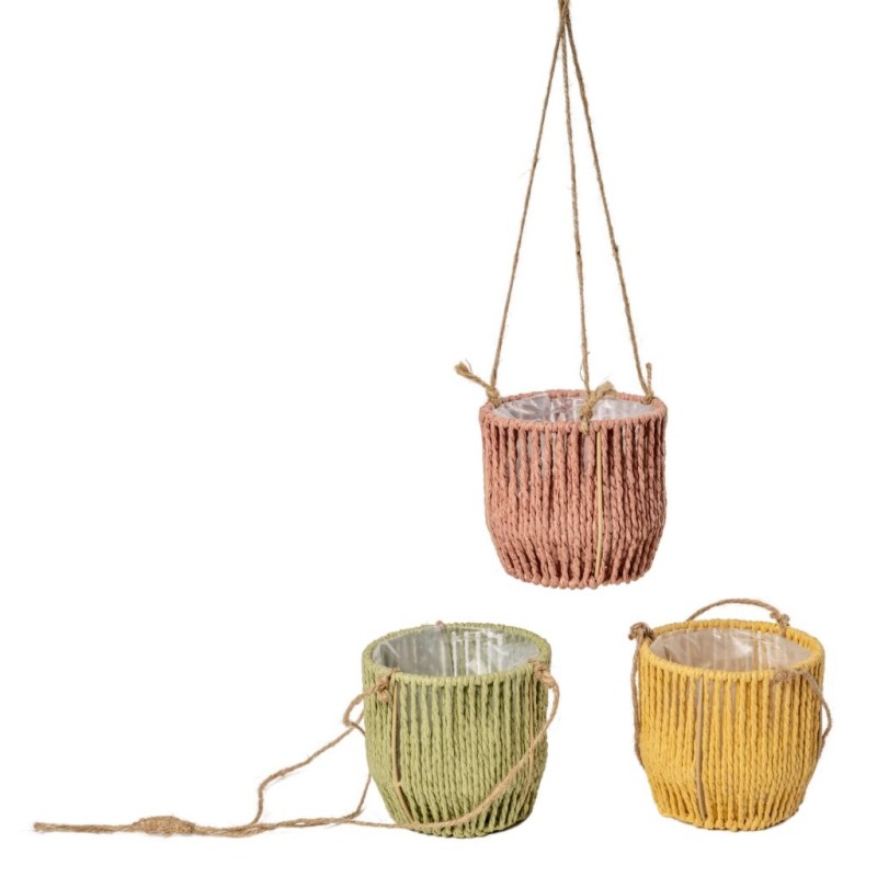 Cache-pot en corde à suspendre Ø13 cm  3 couleurs - vente en gros pour fleuristes