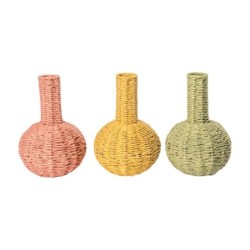 Bouteille ventrue en corde H.27 5 cm  3 couleurs - grossiste en vases pour fleuristes