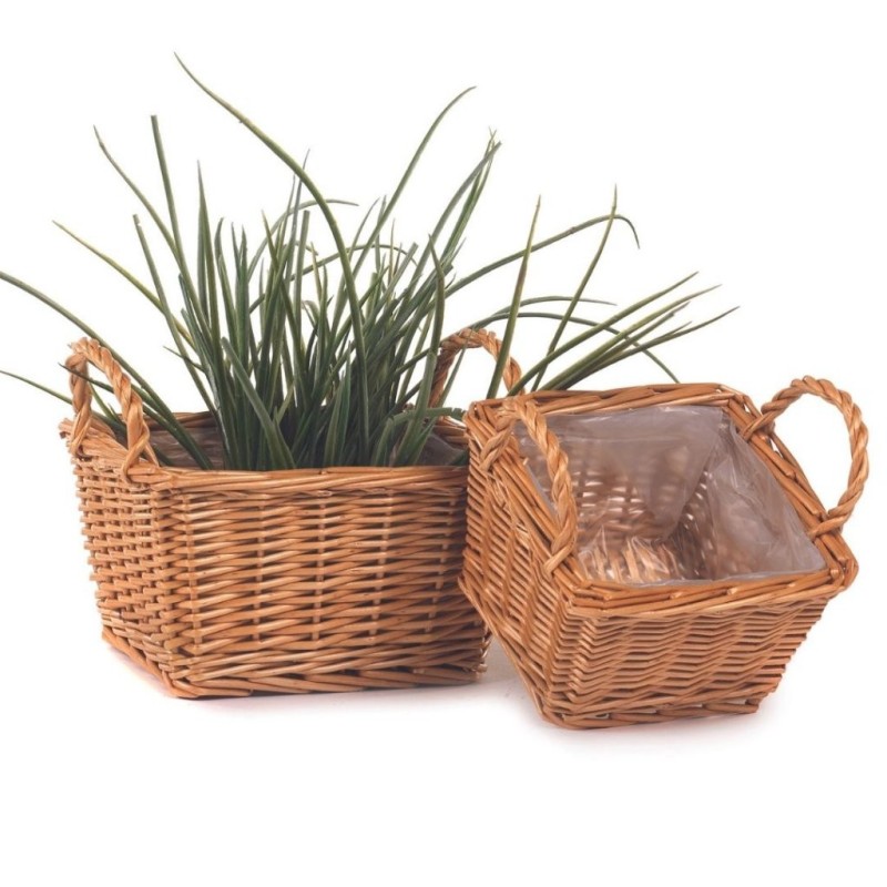 Panier carré à deux anses naturel  set de 2 - grossiste en vannerie pour fleuristes