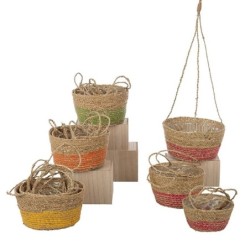 Panier suspendu en herbe à bande colorée  lot de 3 - vente en gros pour fleuristes