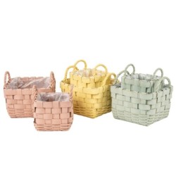 Panier carré en bois tressé pastel  set de 2 - grossiste en contenants en bois pour fleuristes