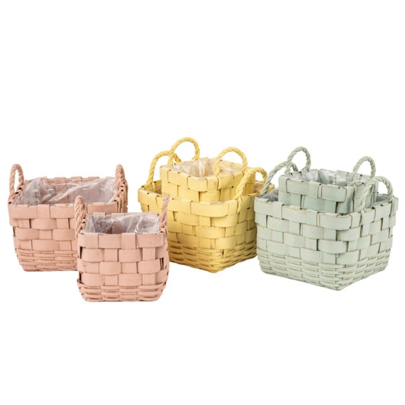 Panier carré en bois tressé pastel  set de 2 - grossiste en contenants en bois pour fleuristes