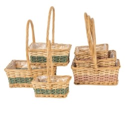 Panier rectangulaire en bois à anse  lot de 3 - vente en gros pour fleuristes