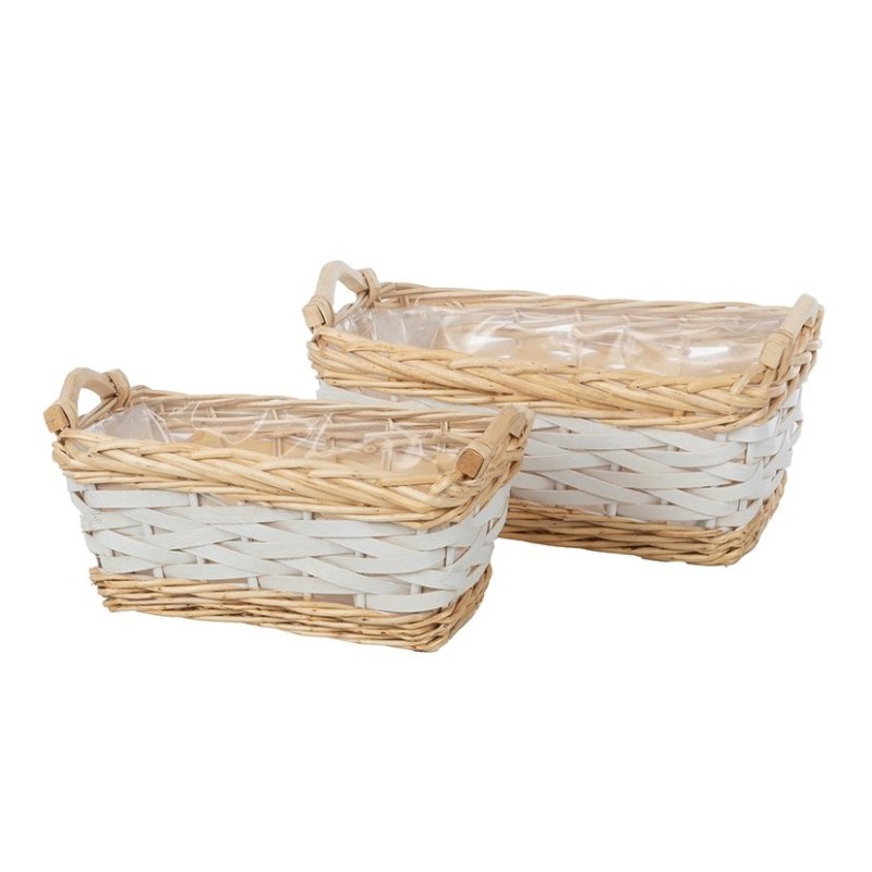 Panier rectangulaire en osier blanc et naturel  set de 2 - grossiste en vannerie pour fleuristes