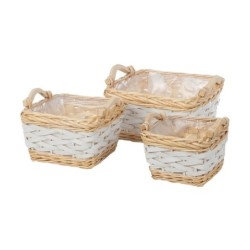 Panier carré en osier blanc et naturel  lot de 3 - grossiste en vannerie pour fleuristes