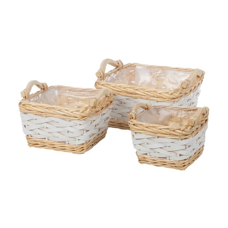 Panier carré en osier blanc et naturel  lot de 3 - grossiste en vannerie pour fleuristes