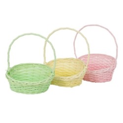 Panier ovale en osier pastel à anse 26 x 21 cm  3 couleurs - grossiste en vannerie pour fleuristes
