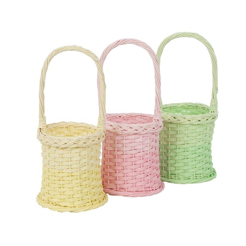 Panier cylindrique en osier pastel à anse Ø15 cm - vente en gros pour fleuristes