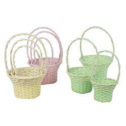 Corbeille en osier pastel à anse  lot de 3 - grossiste en vannerie pour fleuristes
