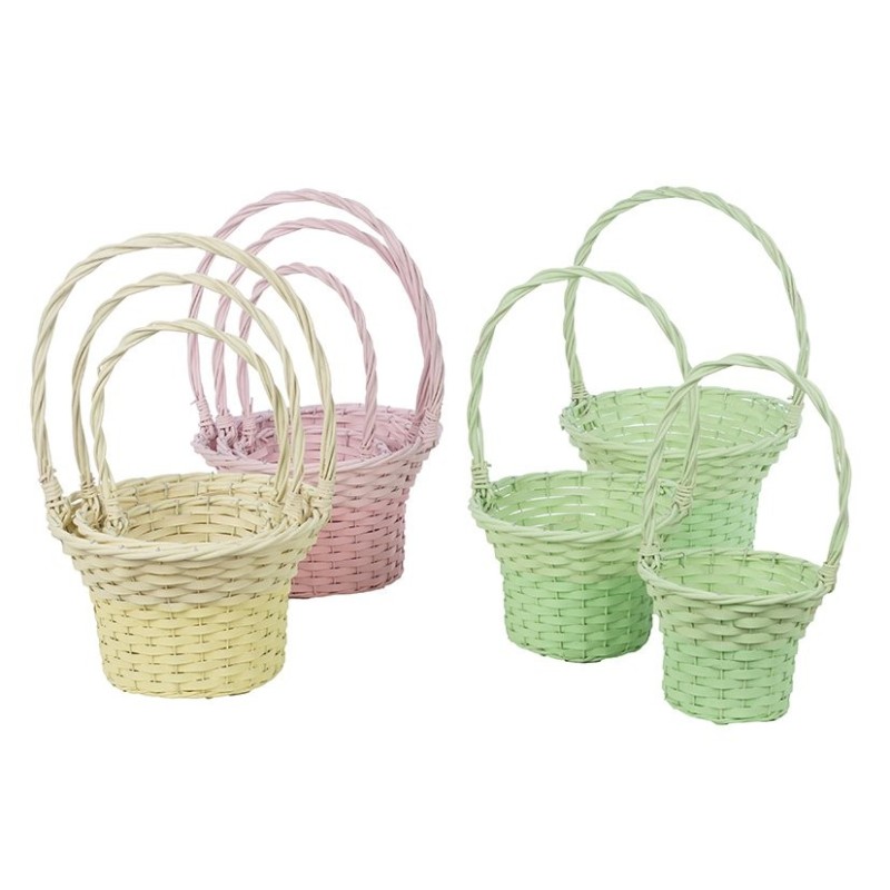 Corbeille en osier pastel à anse  lot de 3 - grossiste en vannerie pour fleuristes