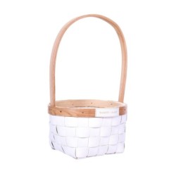 Panier rond tressé blanc à anse en bois Ø14 5 cm - grossiste en paniers pour fleuristes