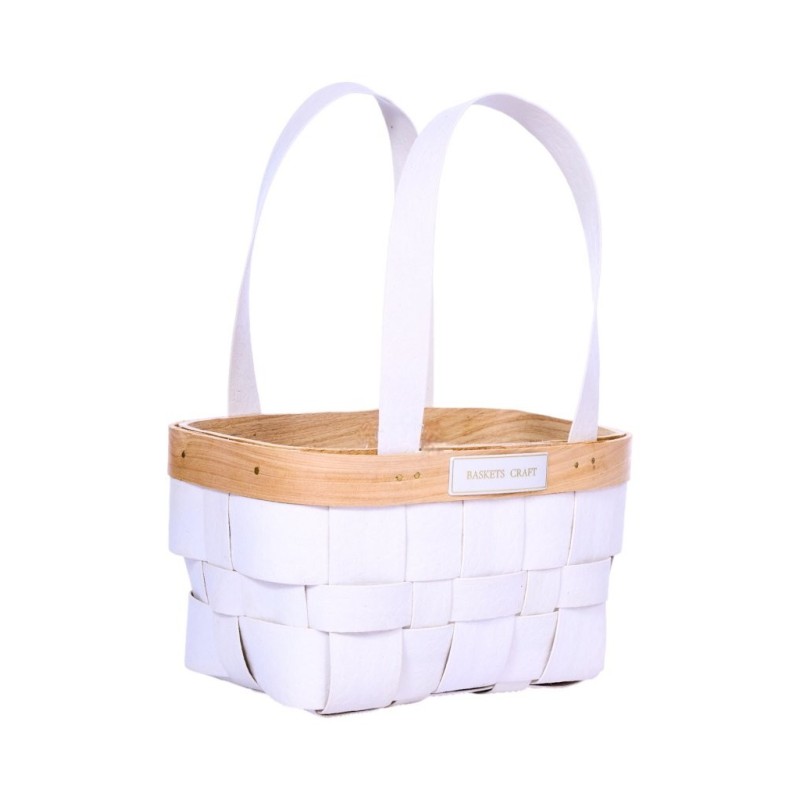 Panier rectangulaire tressé blanc à anses 19 x 12 cm - vente en gros pour fleuristes