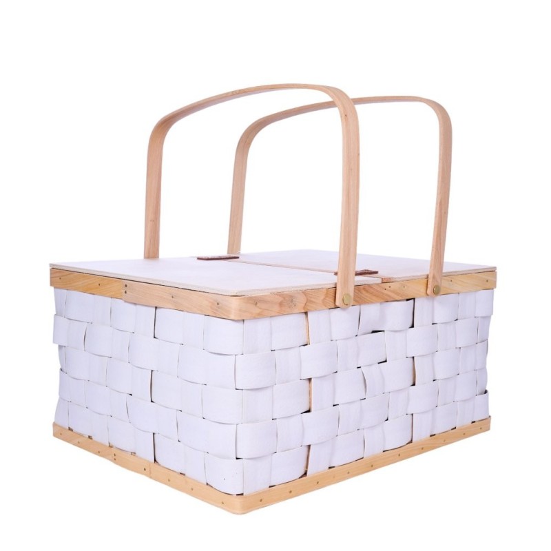 Panier pique-nique tressé blanc 42 x 32 cm à couvercle - grossiste en décoration pour commerçants