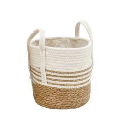 Panier à anses en herbe des marais et coton Ø25 cm - grossiste en cache-pots pour fleuristes