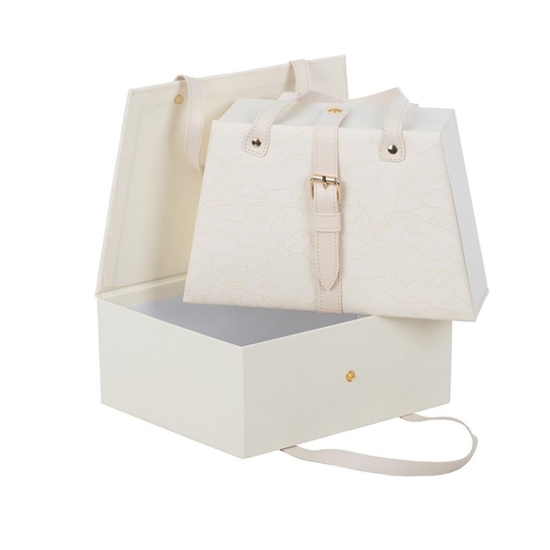 Sac cadeau dentelle crème lot de 2 façon sac à main  grossiste en emballage cadeau