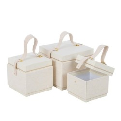Boîte cadeau à anse dentelle crème lot de 3  grossiste en coffrets cadeau pour mariages