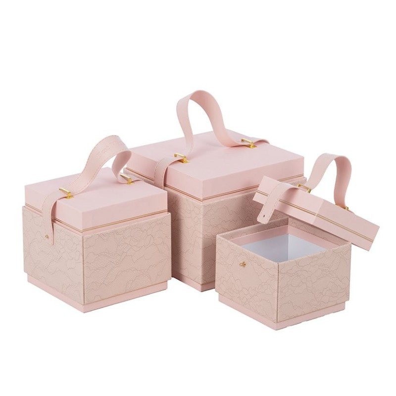 Boîte cadeau à anse dentelle rose antique lot de 3  grossiste en boîtes cadeau fête des mères
