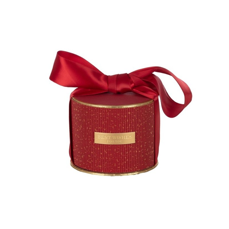Boîte ronde rouge avec nœud en satin Ø11 H.8 5 cm  grossiste en boîtes cadeau pour chocolatiers