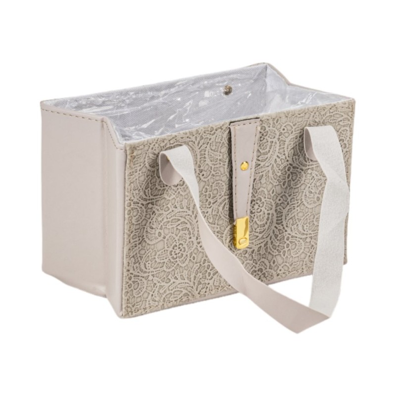 Sac en tissu gris à motifs en relief 38 x 15 H.15 cm  grossiste en contenants pour fleuristes