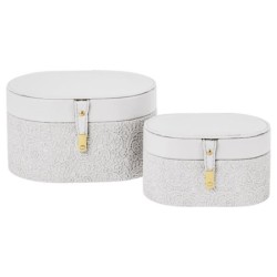 Boîte ovale en tissu blanc à motif en relief lot de 2  grossiste en boîtes cadeau de cérémonie
