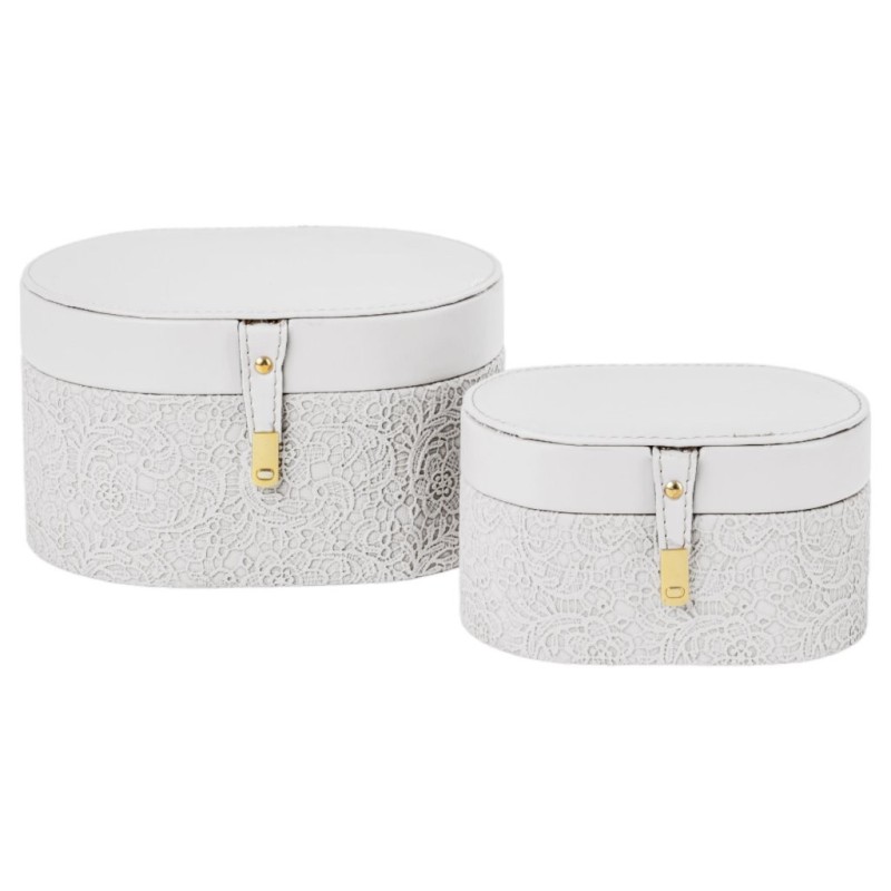 Boîte ovale en tissu blanc à motif en relief lot de 2  grossiste en boîtes cadeau de cérémonie