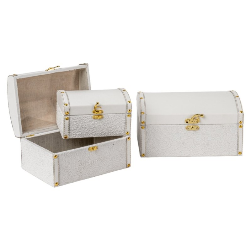 Malle en tissu blanc à motif en relief lot de 3  grossiste en coffrets décoratifs