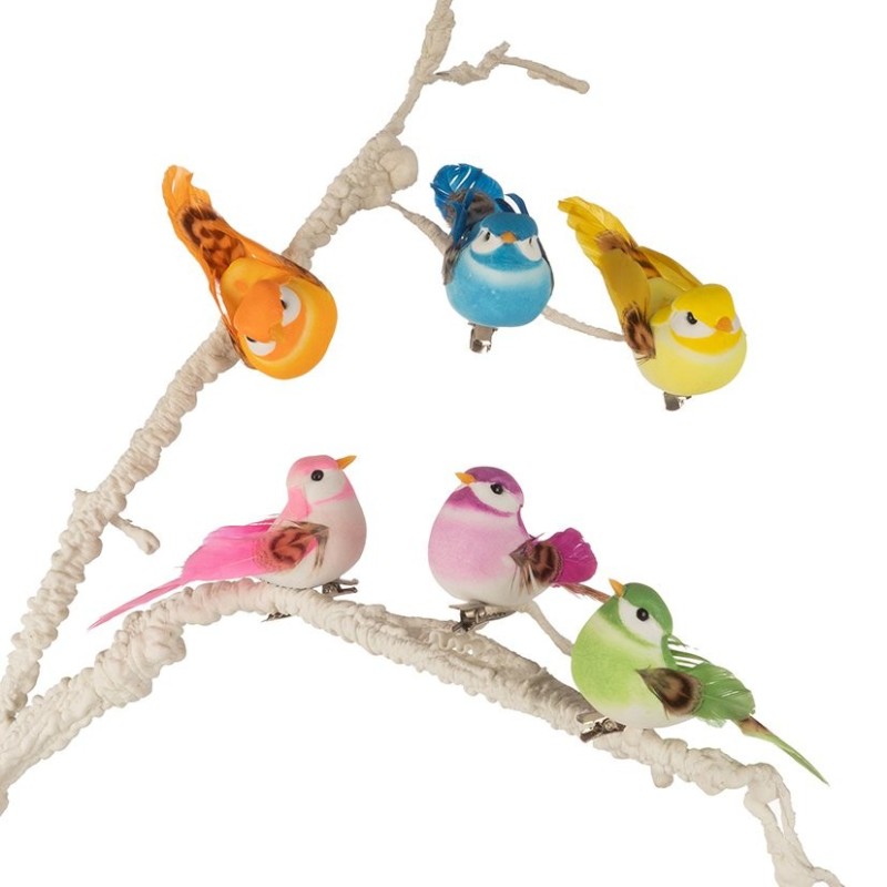 Oiseau sur clip en plume dégradé foncé 9 cm lot de 12  grossiste en oiseaux décoratifs