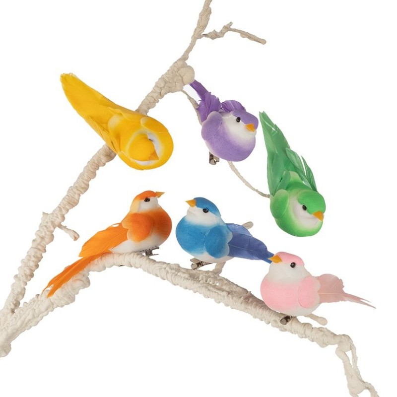 Oiseau sur clip en plume pastel 11 5 cm lot de 12  grossiste en oiseaux décoratifs pour fleuristes