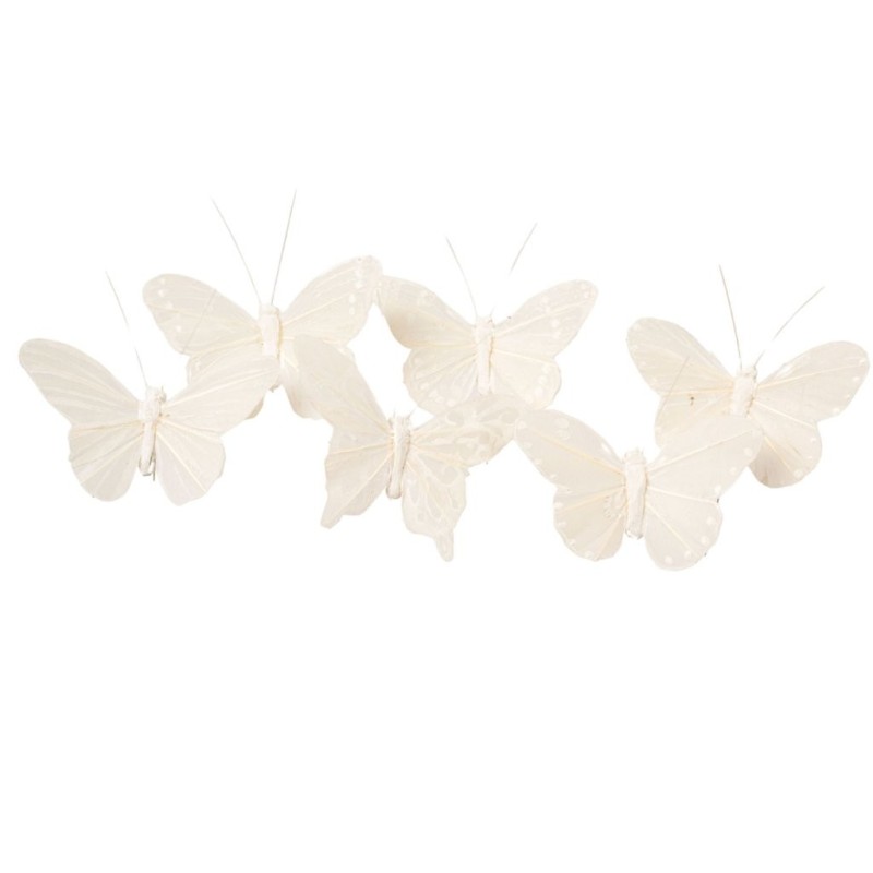 Papillon blanc sur clip Ø7 5 cm lot de 12  grossiste en papillons décoratifs pour fleuristes