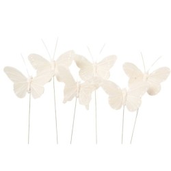 Papillon blanc sur pique Ø7 5 cm lot de 12  grossiste en papillons à piquer pour fleuristes