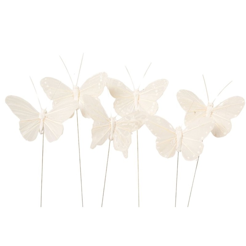 Papillon blanc sur pique Ø7 5 cm lot de 12  grossiste en papillons à piquer pour fleuristes