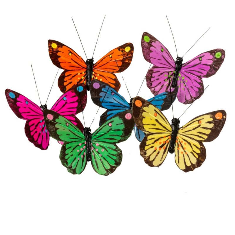 Papillon sur clip couleurs vives Ø7 5 cm lot de 12  grossiste en papillons décoratifs