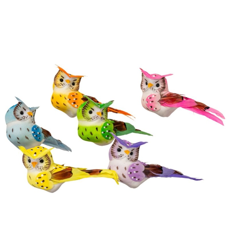 Hibou sur clip Ø12 cm lot de 12  grossiste en hiboux décoratifs pour cadeaux de maîtresse